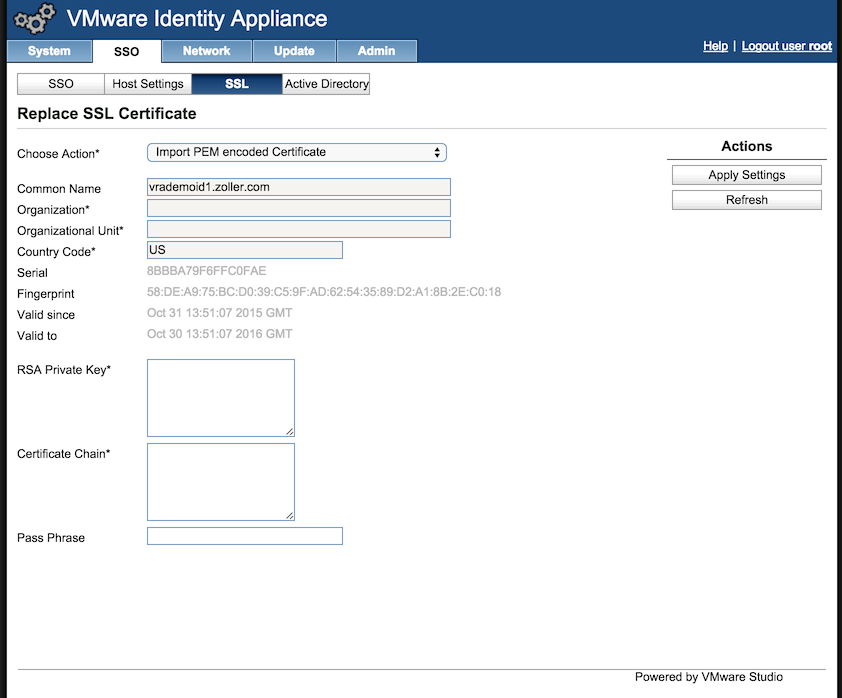 Identity Appliance VAMI page SSL section