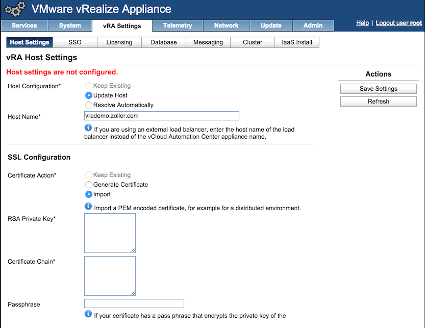 Café appliance VAMI host settings