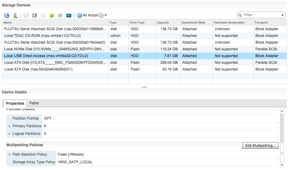 Local USB disks show under storage devices