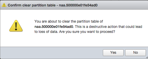 Partitions can be cleared from the ESXi embedded host client