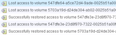 Volume access lost messages logged in vCenter