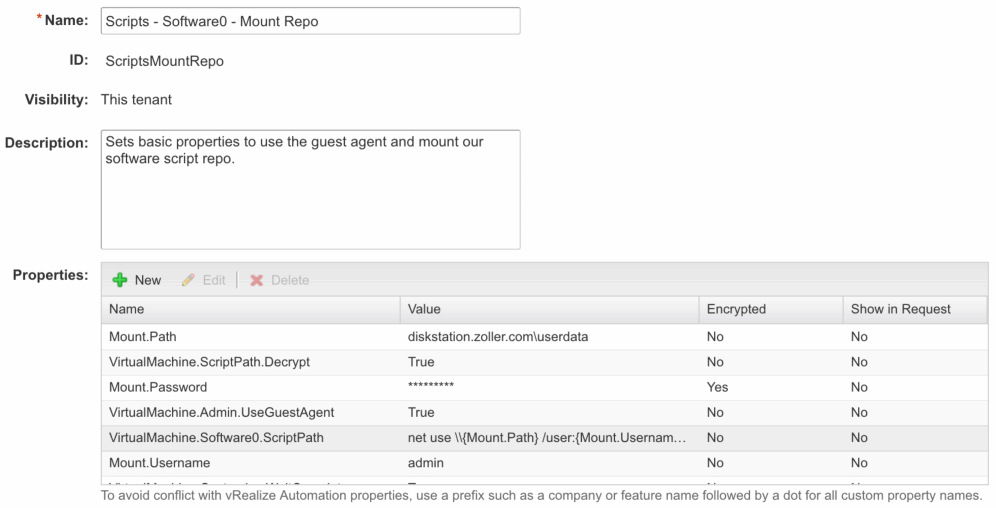 Property group with multiple custom properties added