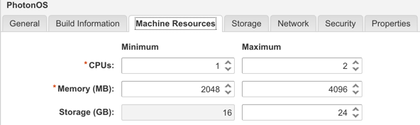 Set min and max resource sizes