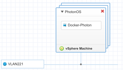 vSphere machine object with software component on design canvas