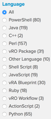 Languge types available in the Samples Exchange