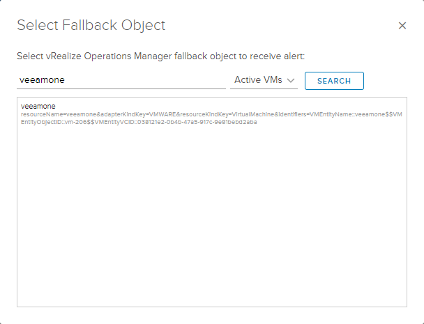 Select fallback object in case vROps cannot correlate the alerts to the correct object