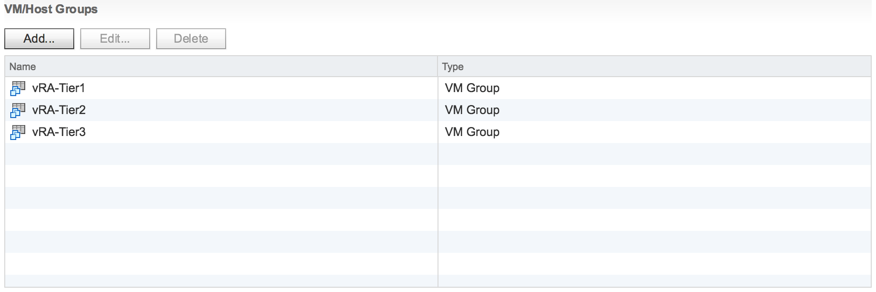 Three VM groups created, one per tier