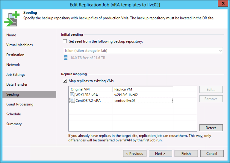 Enable replica mapping to existing VMs at destination