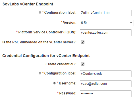 SovLabs vCenter Endpoint request form