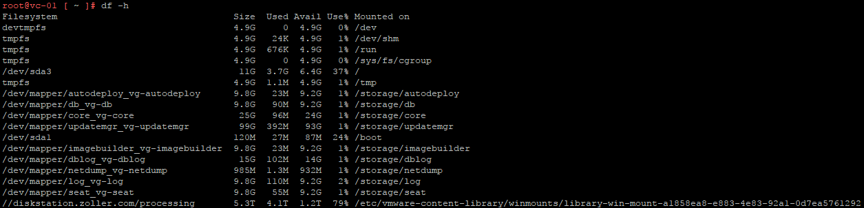 Output of &lt;code&gt;df -h&lt;/code&gt; on the vCSA