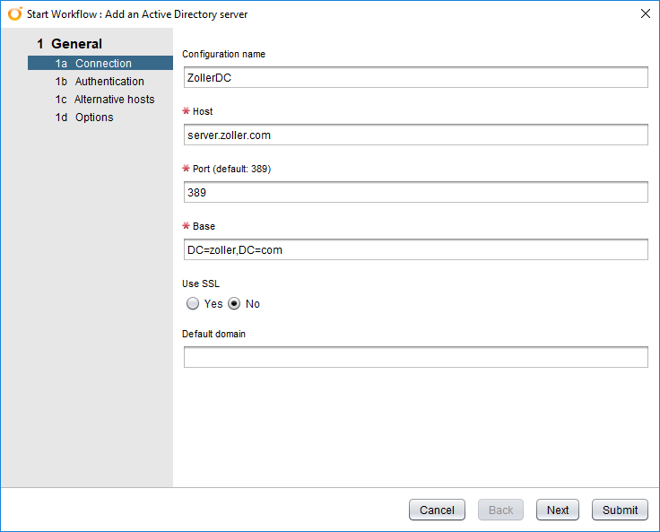 Add an Active Directory server vRO workflow, Connection