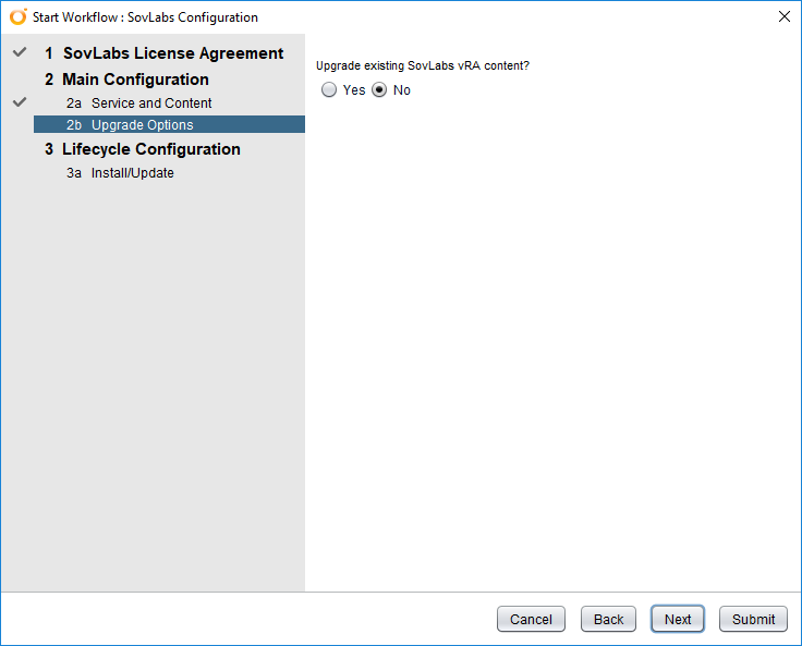 SovLabs configuration workflow presentation, Upgrade options