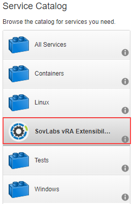 SovLabs Service in vRA catalog