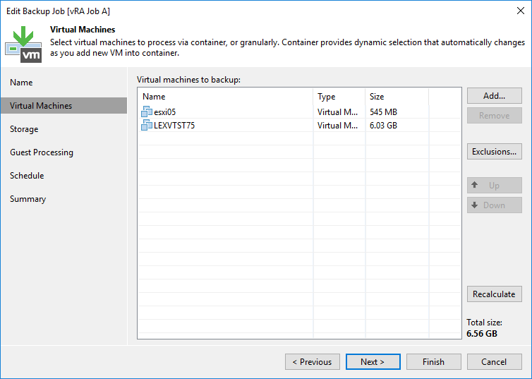 Deployed VM in Veeam backup job inventory