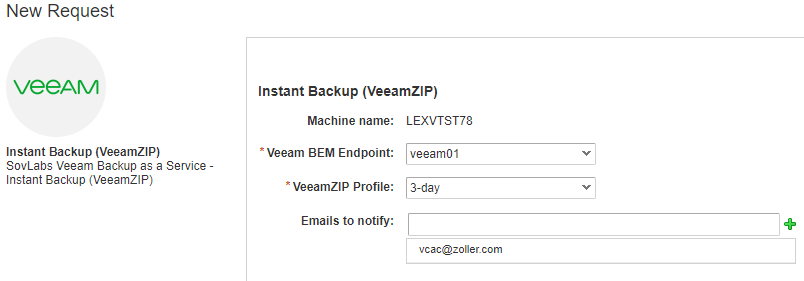 VeeamZIP action request form