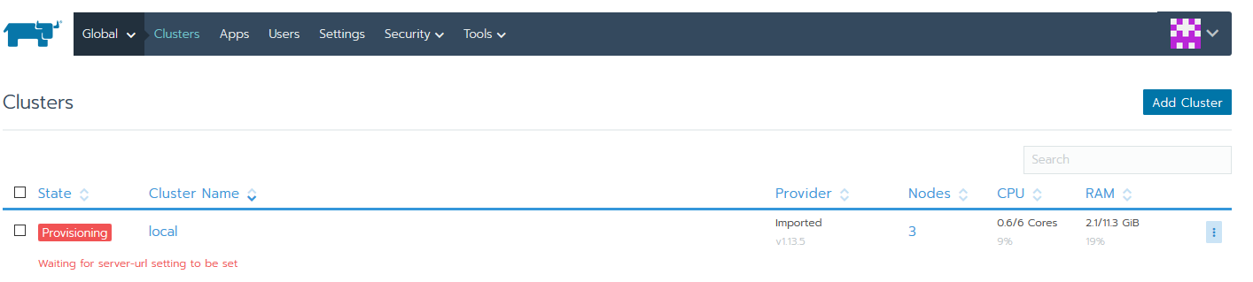 Local cluster stuck at &amp;quot;Provisioning&amp;quot;