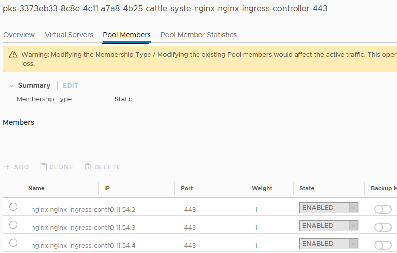 NSX-T ingress controller, server pools