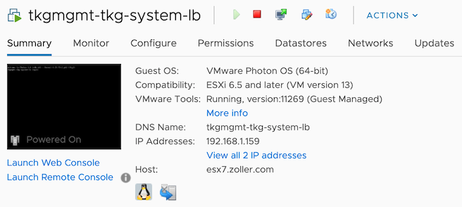 The management cluster load balancer in vCenter UI. The IP being reported by VMtools is the IP adopted by the K8s cluster.